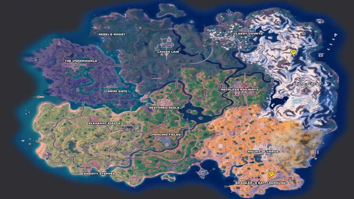 Fortnite Chapter 5 Season 2 map with pins where the air shrines are