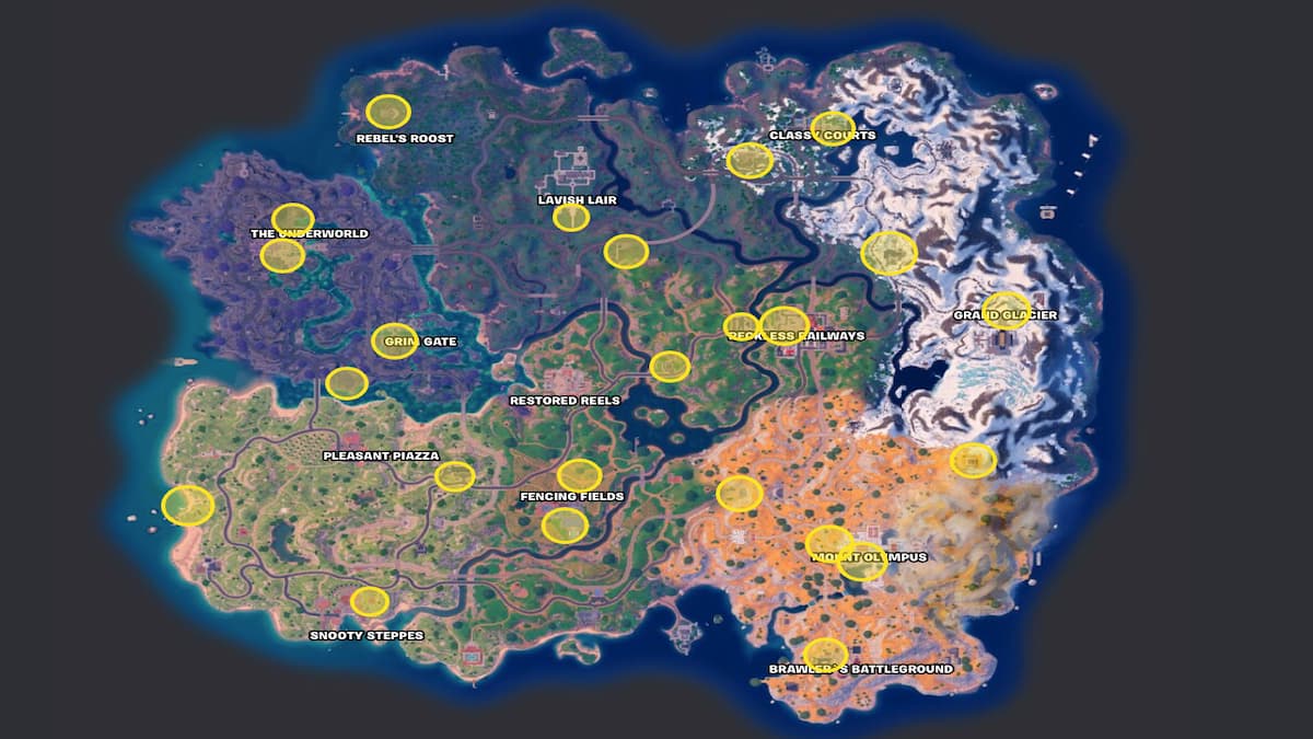 Fortnite Chapter 5 Season 2 map with all cabbage cart locations marked