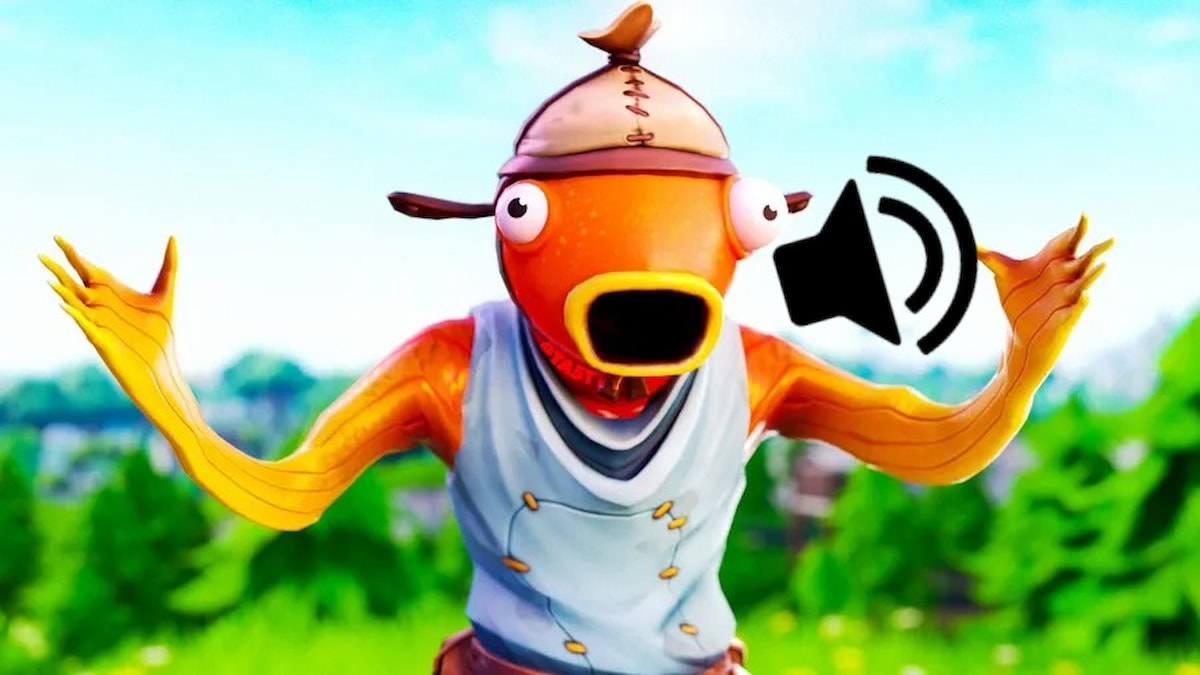 Fishstick with mouth open and arms up and sound icon near him
