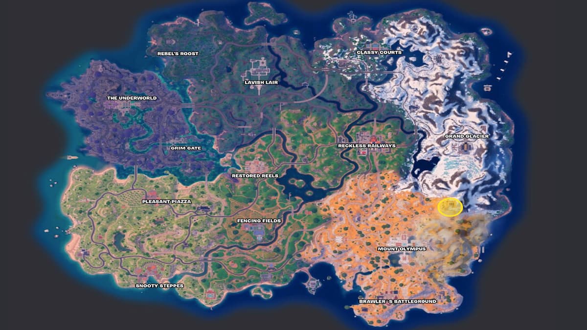 Fortnite Chapter 5 Season 2 map with Summit Temple location marked