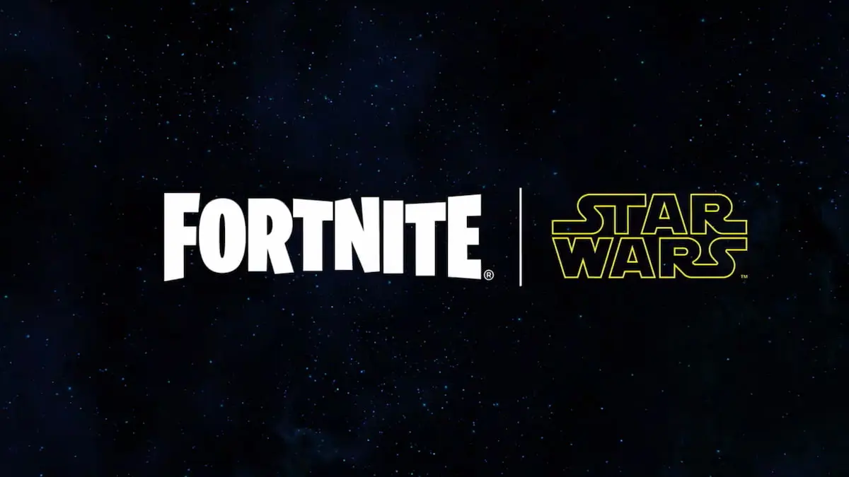 Fortnite and Star Wars collab official teaser, on space background