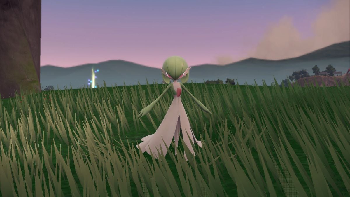 Gardevoir in a field at sunset in Pokemon Scarlet & Violet