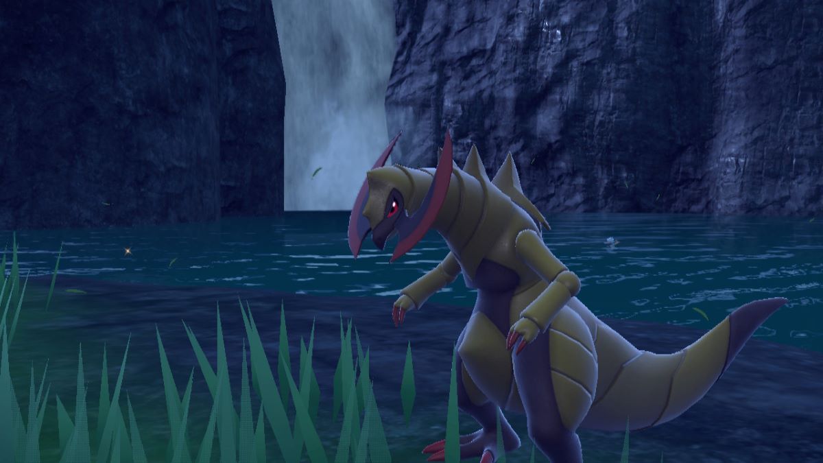 Haxorus near a waterfall in Pokemon Scarlet & Violet