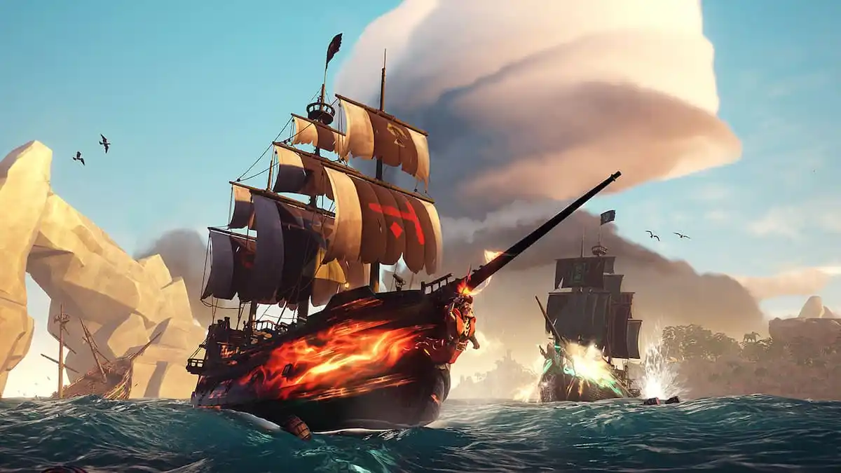 Pirate ship on fire during a fight