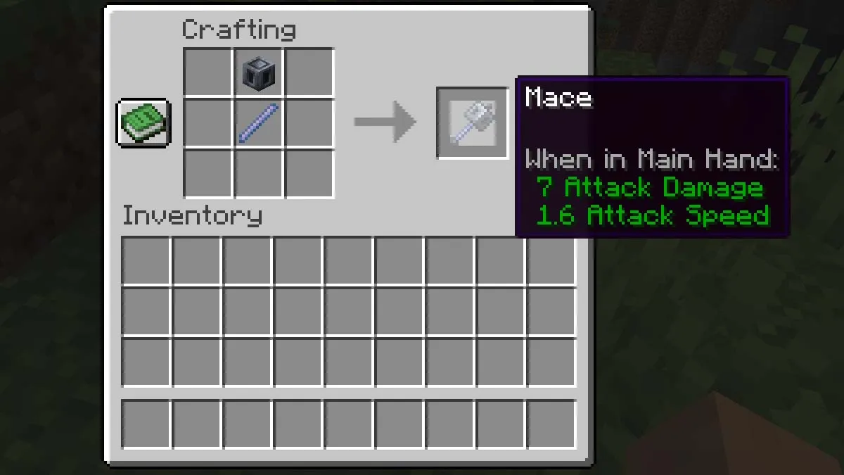 Mace weapon crafting recipe in Minecraft