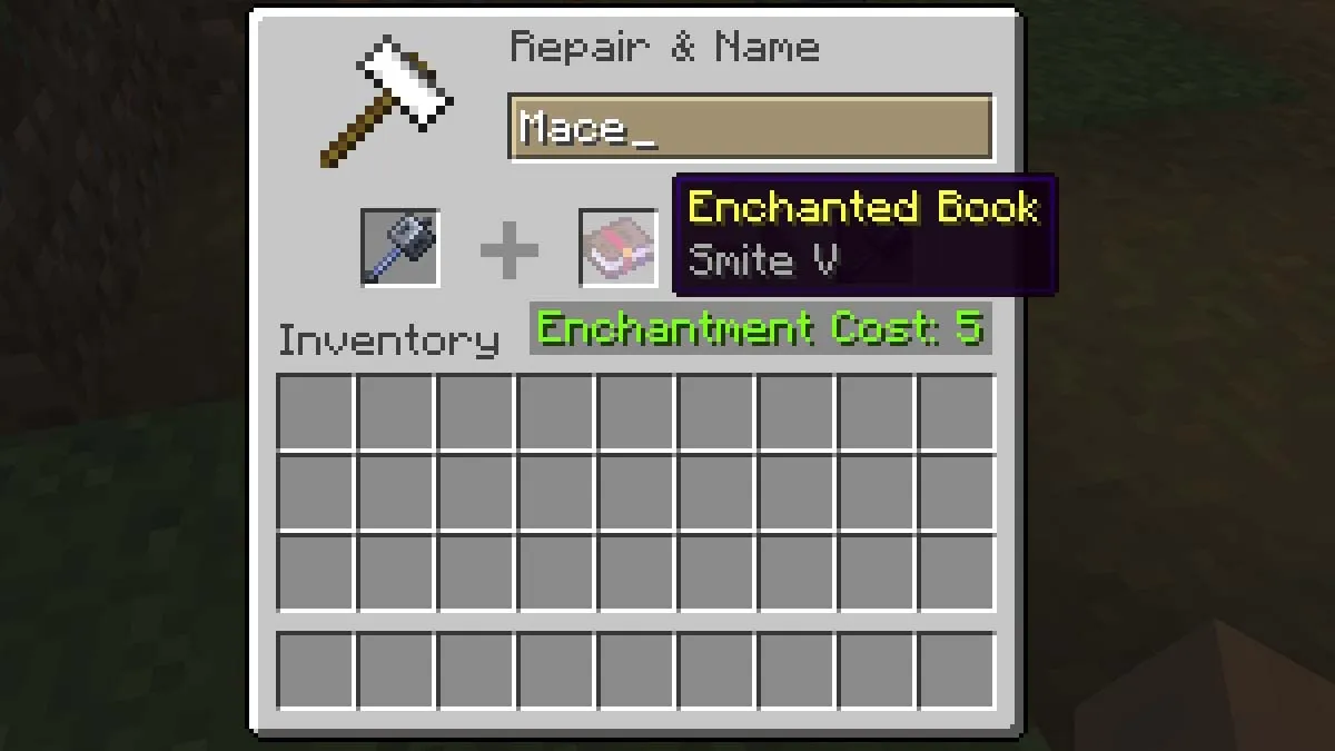 Smite enchantment applied to mace in Minecraft
