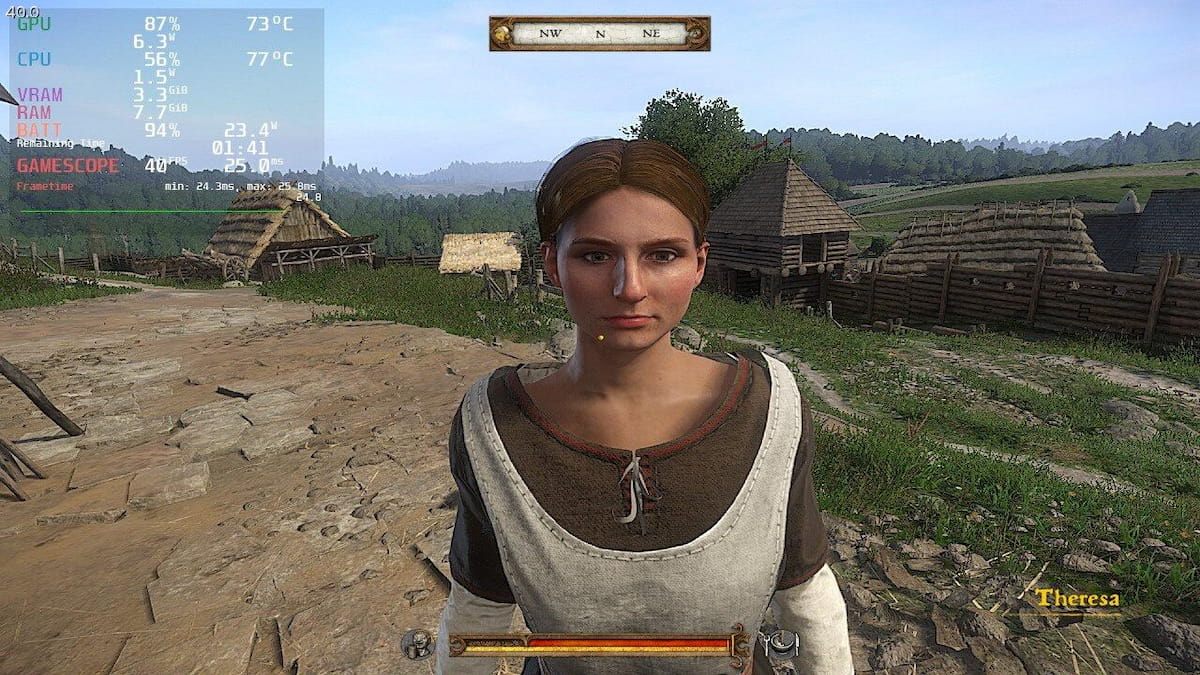 Gameplay image of Kingdom Come Deliverance with Steam Deck details on the left side