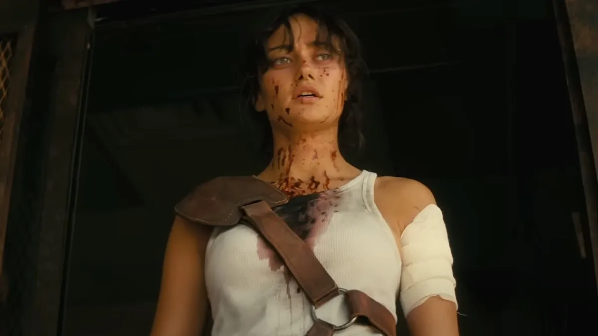 Lucy MacLean bandaged and covered in blood in Fallout