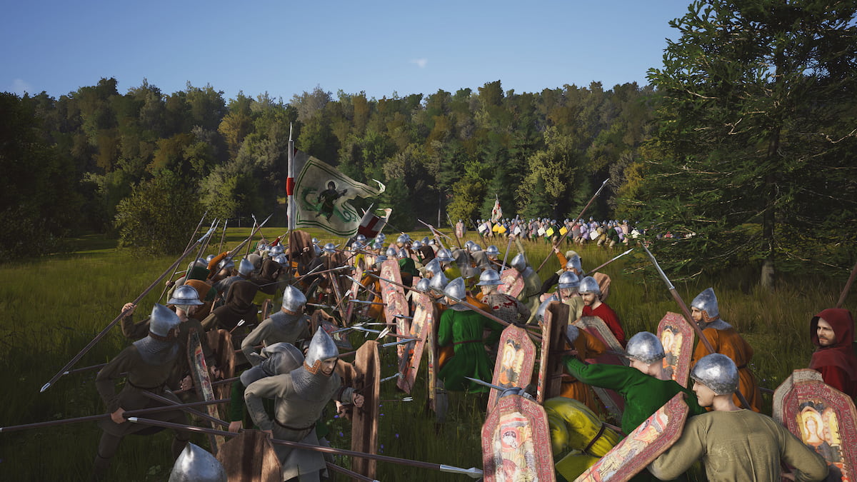 manor lords army clashing on a battlefield