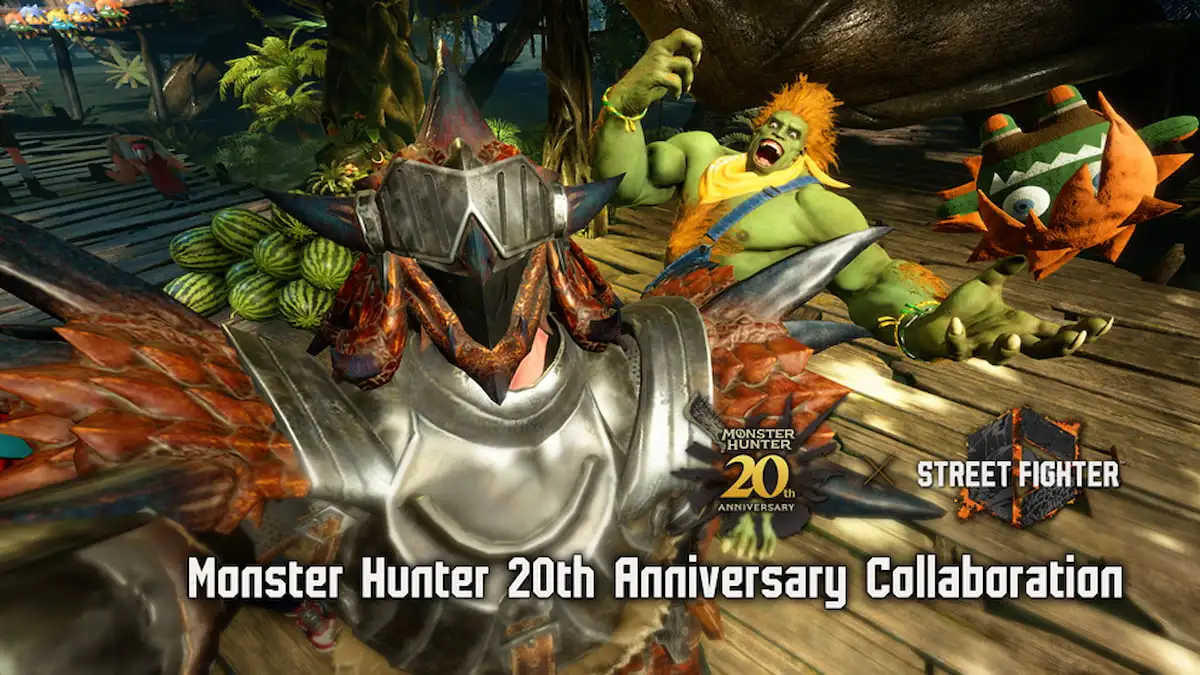 Official teaser image for Monster Hunter anniversary event, character in special Rathalos armor gear