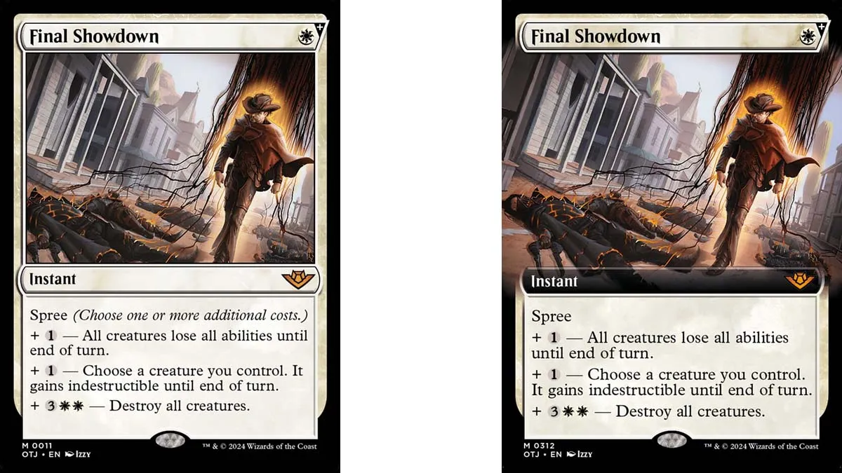 Final Showdown card art variants in MtG