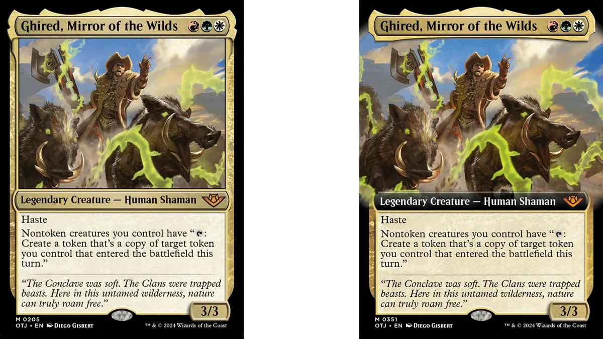 Ghired, Mirror of the Wilds card art variants in MtG
