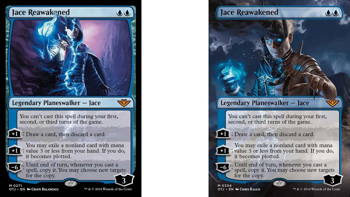 Jace Reawakened card art variants in MtG