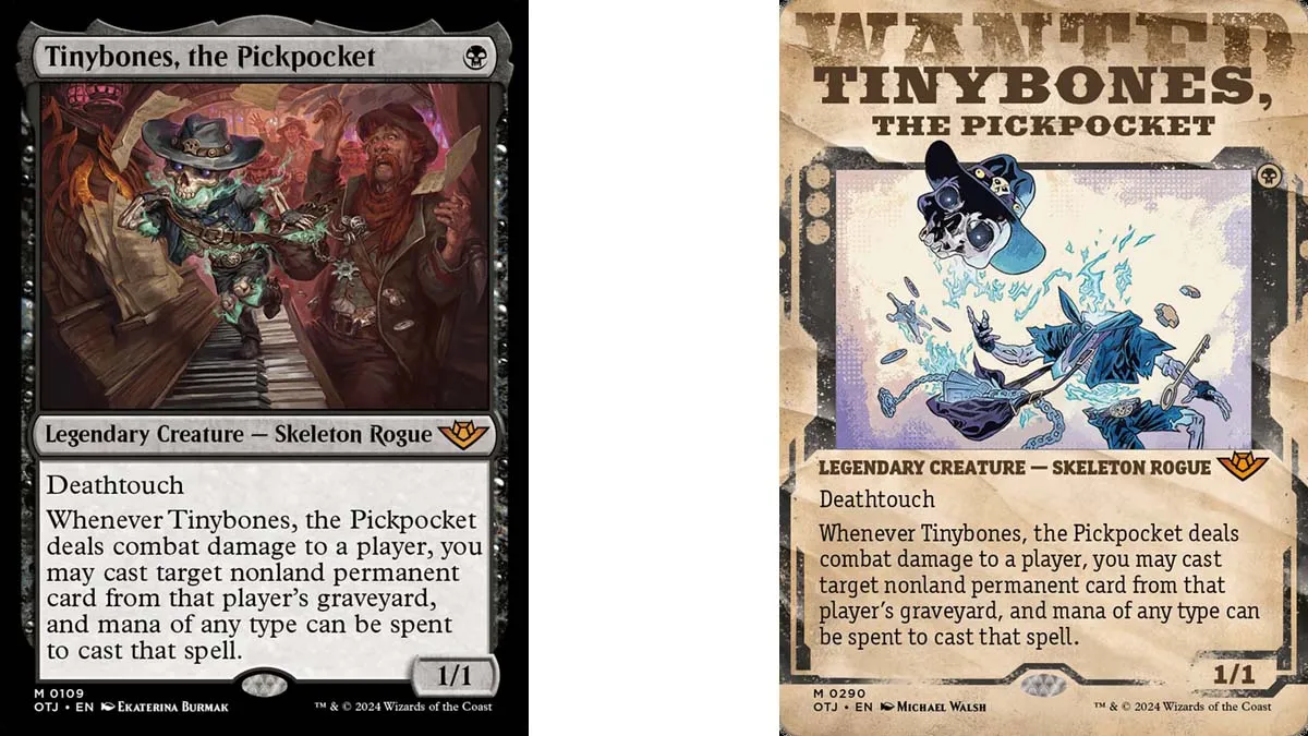 Tinybones, the Pickpocket card art variants in MtG