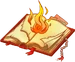Open book with flames erupting from the center