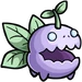 Purple plant creature with leaves and open mouth
