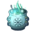Cauldron with snowflake on the front and blue steam rising