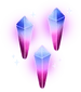 Three crystals of pink and blue shining
