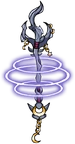 A staff with purple spirals  around it