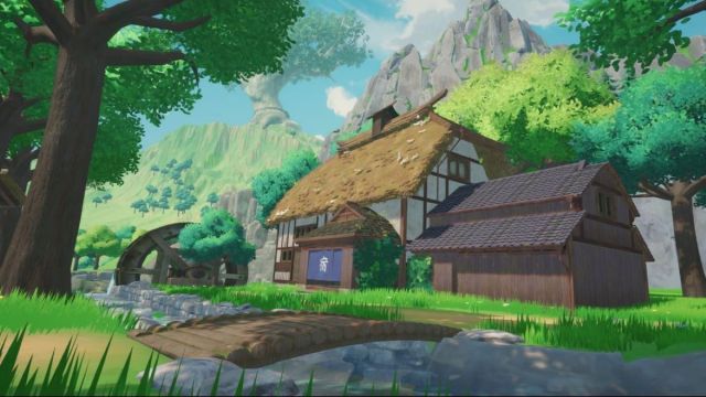 A rustic farm surrounded by a lush, green landscape in Tales of Seikyu
