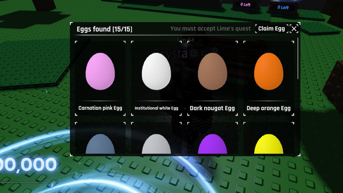 Menu of all 15 eggs collected