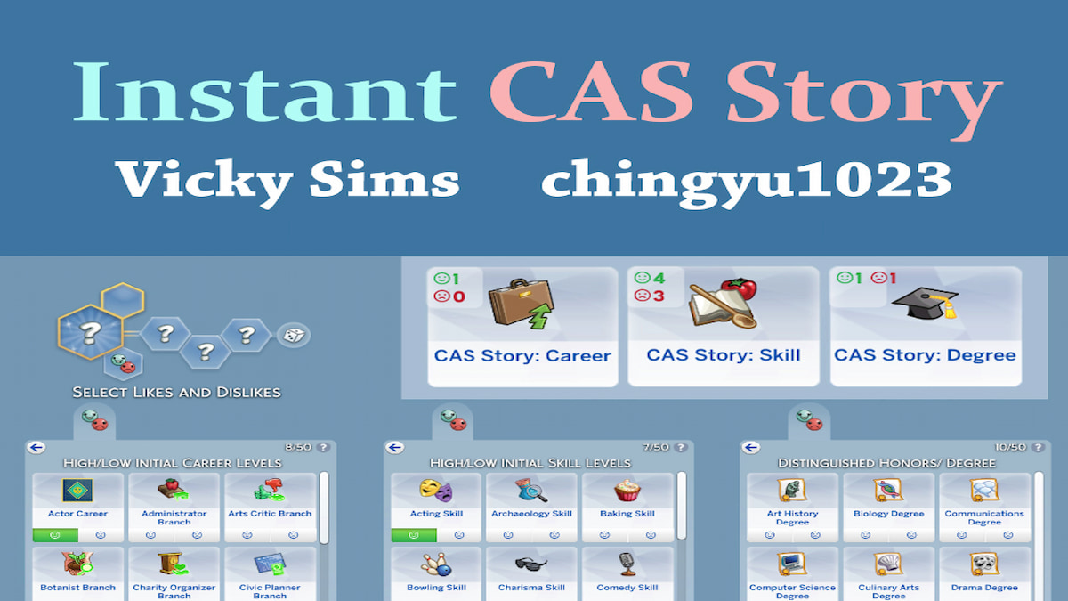 CAS story preferences menu, jobs, degrees,etc.