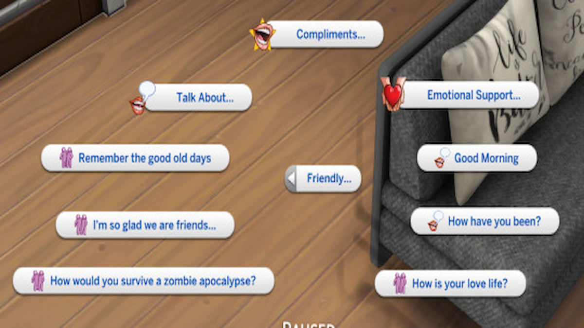 Chat bubbles with more dialogue options about talking topics