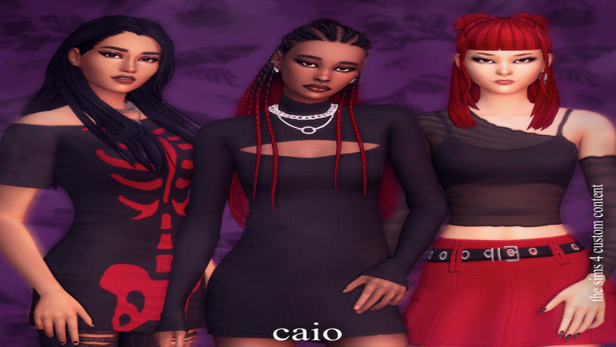 Three models with punk-styled clothing sets
