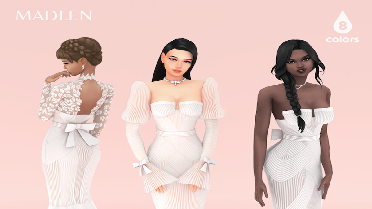 Three different variety dresses on three different sims