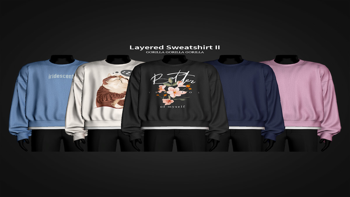 Five different sweatshirt styles 