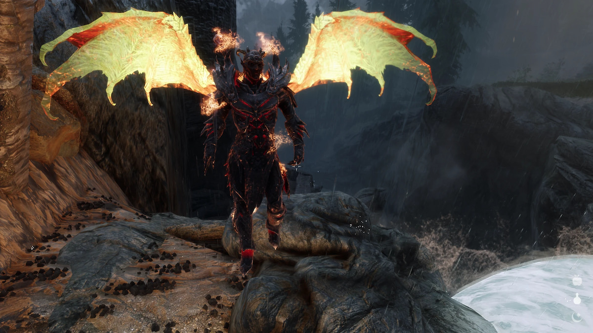 A daedra in armor and flaming wings