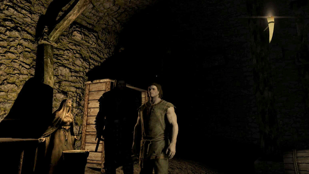 Halfling male standing next to male character taller than him