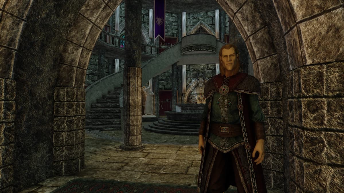 Entrance to the Safehouse with high elf standing in doorway
