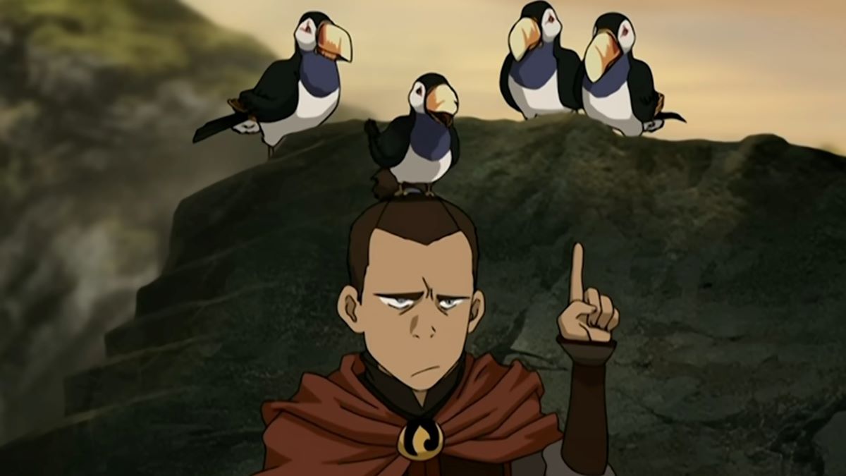 Sokka points to Fire Nation birds in Avatar: The Last Airbender