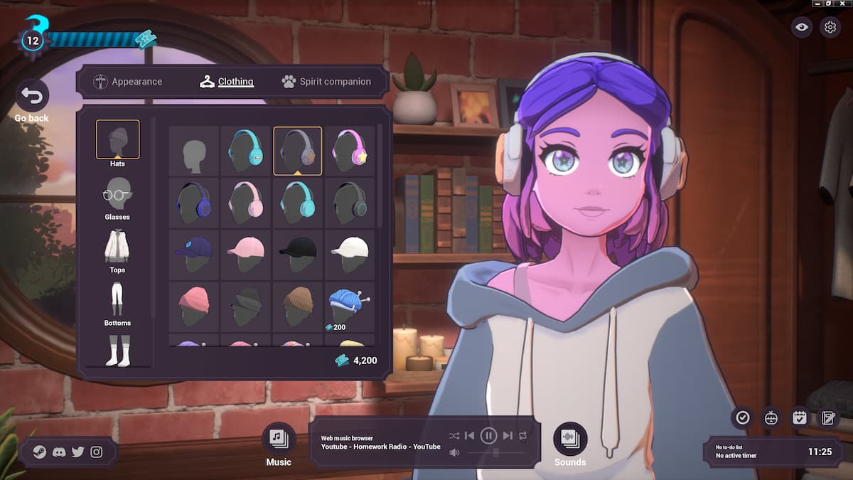 Character creation in Spirit City, accessory head options shown in menu and character wearing headphones