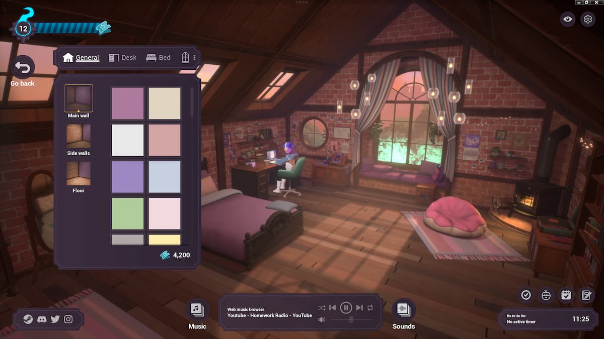 Overview look of the background room and customization options in menu