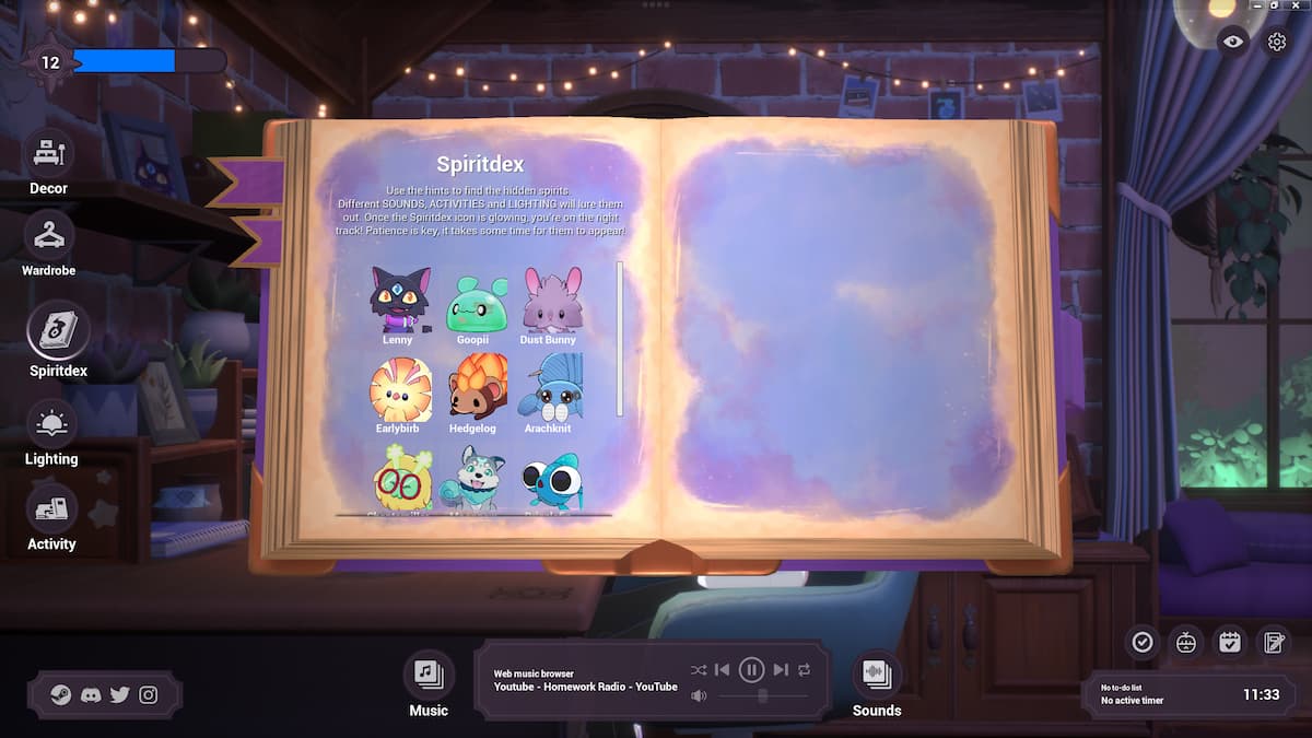 Spiritdex book with list of spirits to collect