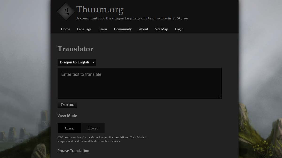 Thuum online draconic translator for Skyrim main page