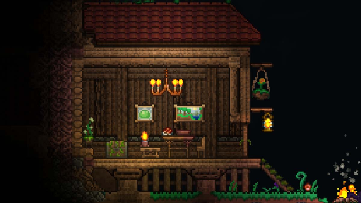 Simple House at Night design in Terraria