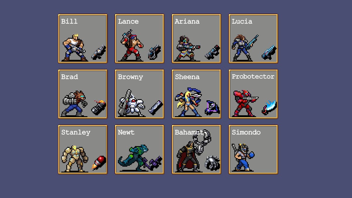 All Contra Characters in Vampire Survivors Operation Guns DLC