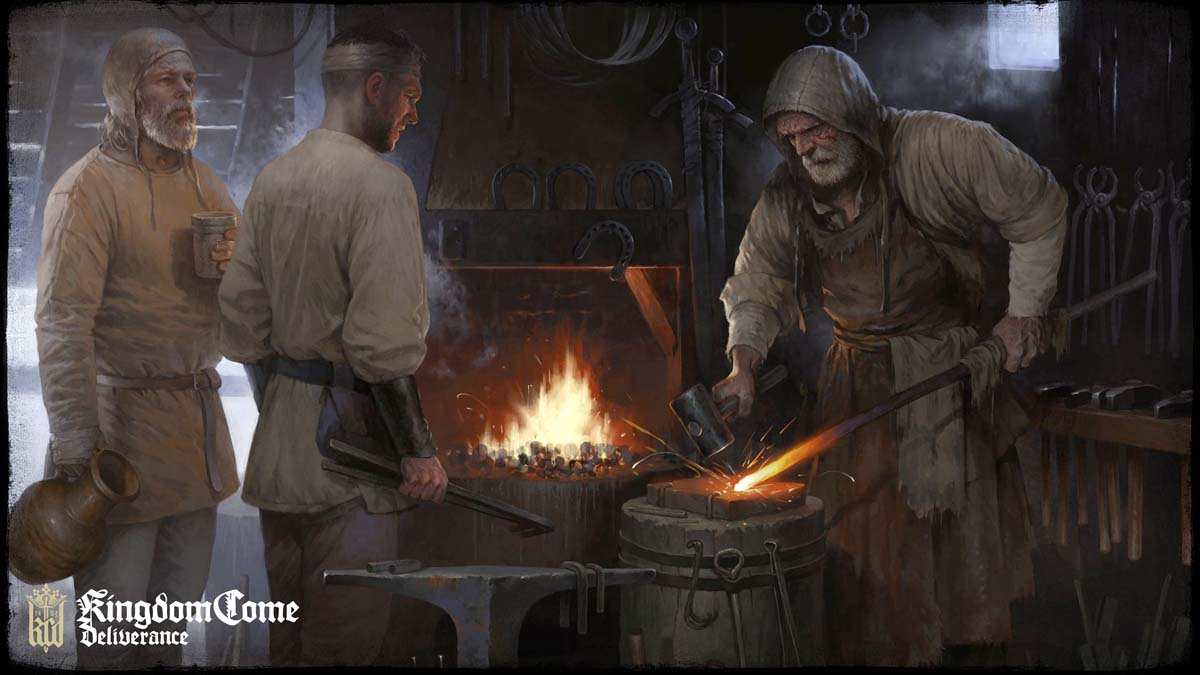 Blacksmiths working hard in Kingdom Come: Deliverance