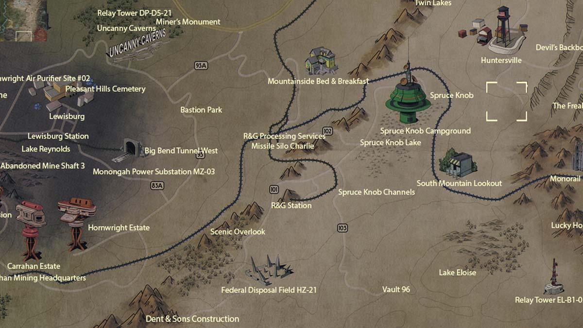 Posizione della Montagna Sud in Fallout 76