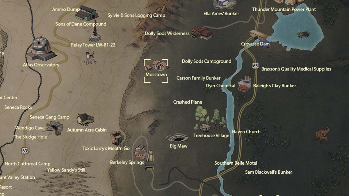 Posizione di Mosstown in Fallout 76