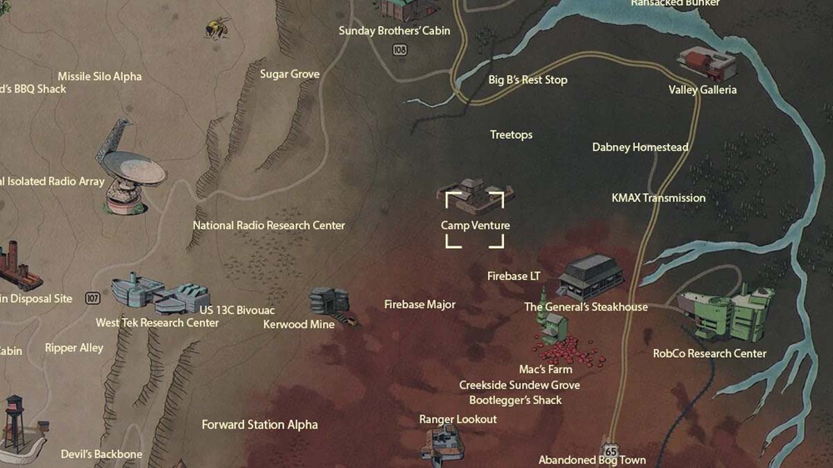 Fallout 76のキャンプベンチャーの場所
