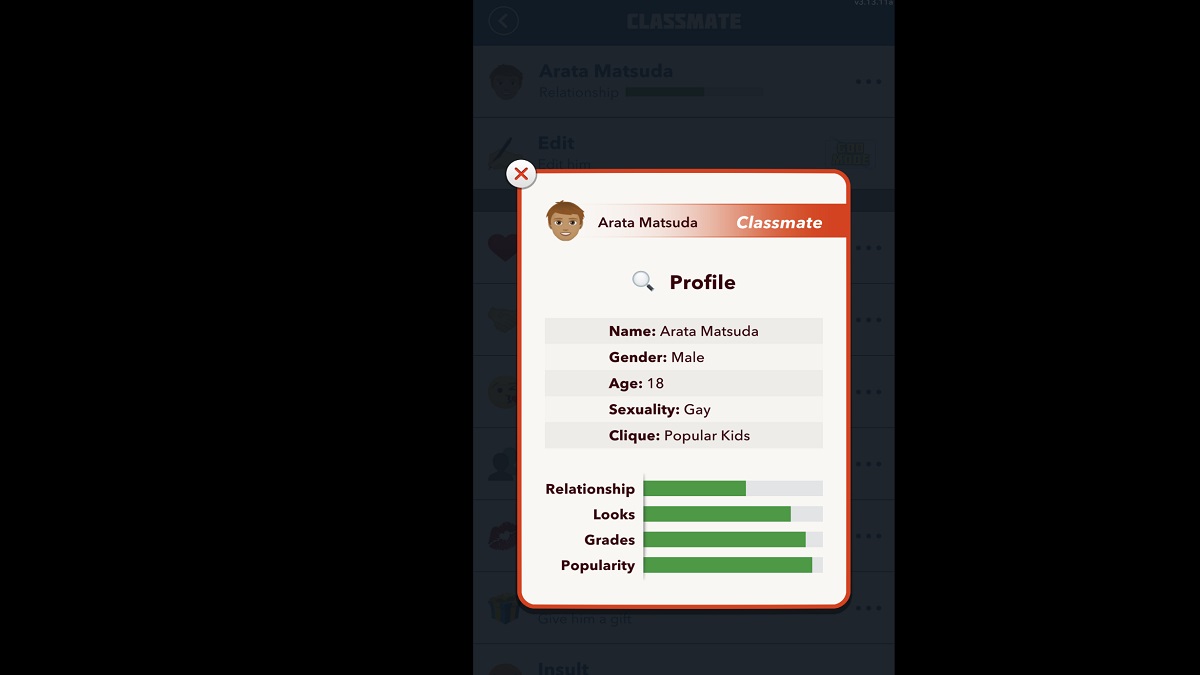 Classmate stats menu