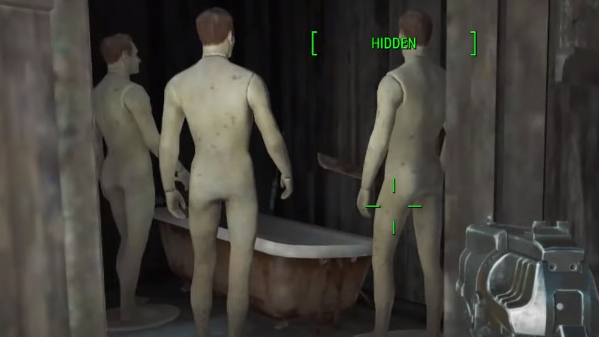 manichini vicino ad una vasca da bagno in Fallout 4.