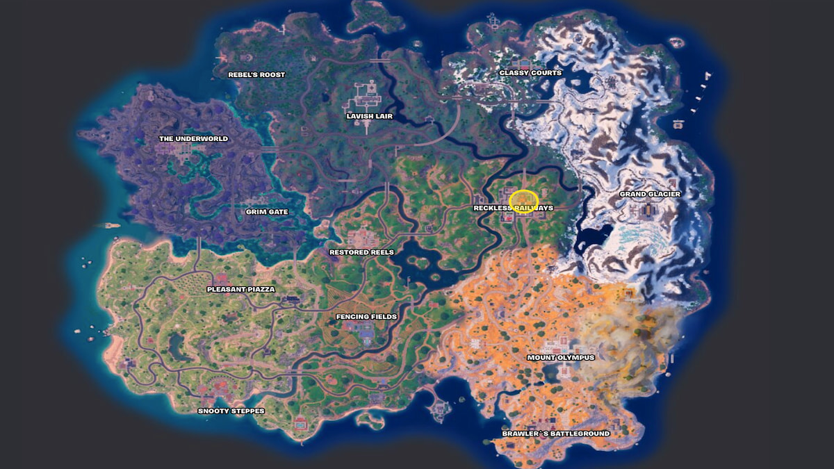 Fortnite Chapter 5 Season 2 map with Reckless Railways Posiedon location