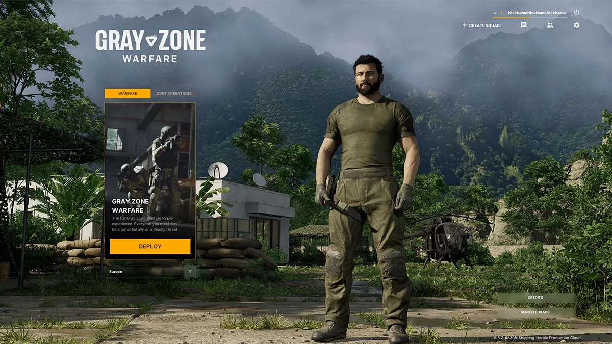 Gray Zone Warfare character selection screen