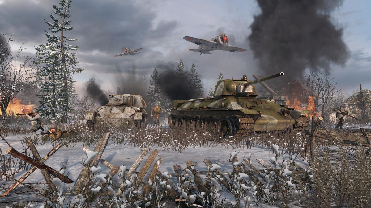 Men of War 2 tanks and planes on a battlefield.