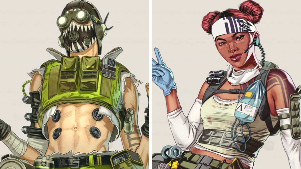 A side by side of Octane and Lifeline from Apex Legends